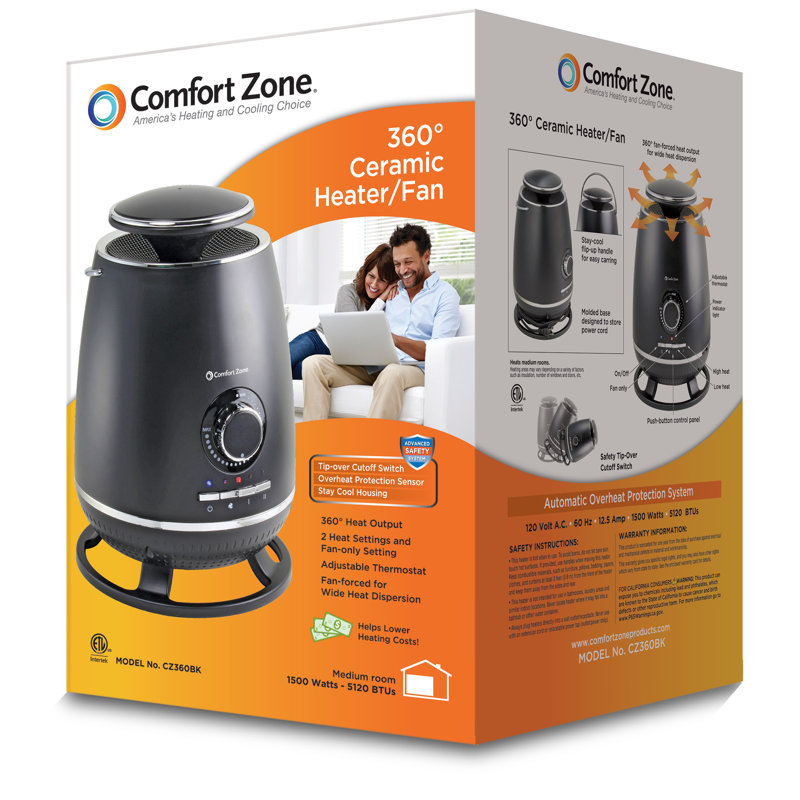 Comfort Zone 360 Ceramic Heater With Safety Tip Over Switch