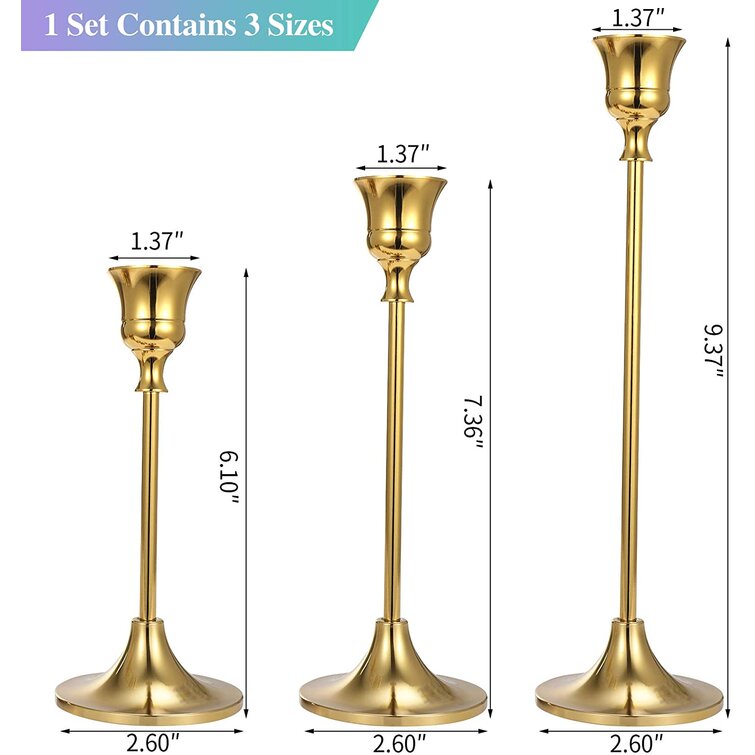 3 Holiday Décor Formal Events Candlestick Holders Gold Vintage Candle Holders Candlelight Dinner Decor for Dinning Party Wedding Church