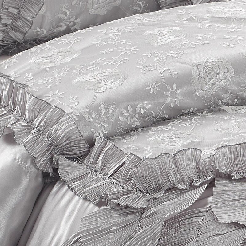 Rosdorf Park Blanton Silver Rose Petals Ruffle Comforter Set Wayfair