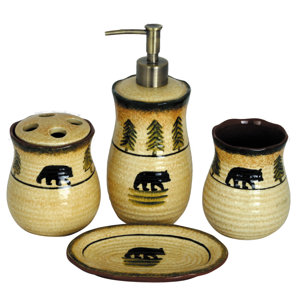Grotto Bear 4 Piece Bathroom Accessory Set