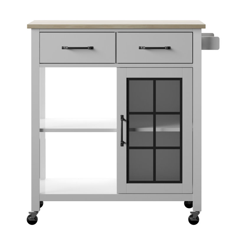 August Grove Wommack Rolling Kitchen Cart With Solid Wood Top