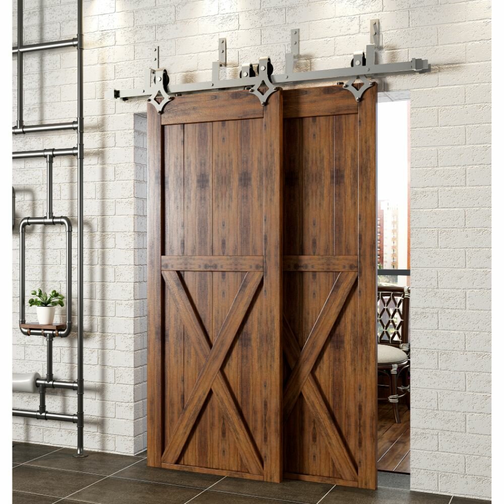 Homacer Double Track Z Bypass Barn Door Hardware Kit Wayfair Ca