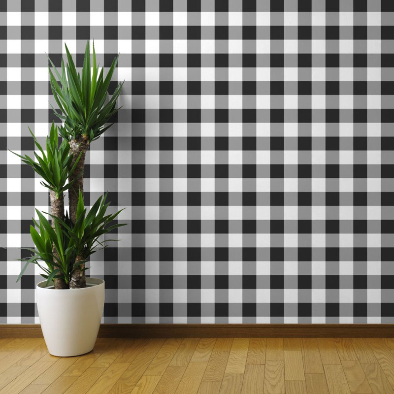 Ebern Designs Black And White Buffalo Plaid Peel And Stick