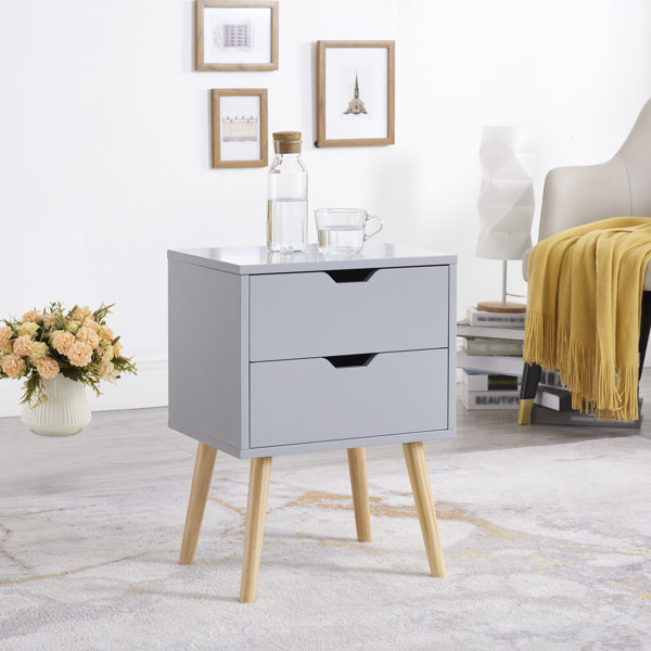 George Oliver Drawer Nightstand In Light Grey Set Of 2 Wayfair Ca