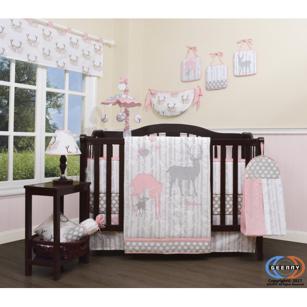 White Pink /& Black Crib Bedding Floral Baby Girl Crib Quilt Snowy Rose Ruffle Baby Blanket