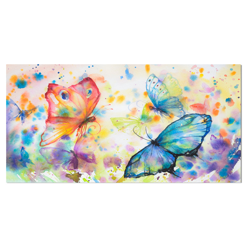 East Urban Home Colorful Butterflies Oil Painting Print On