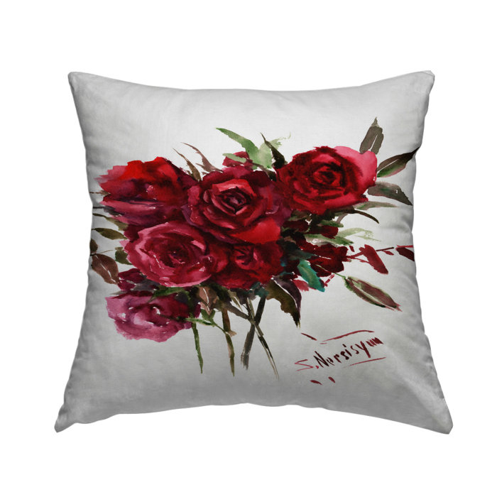 East Urban Home Deep Red Burgundy Roses Throw Pillow Wayfair