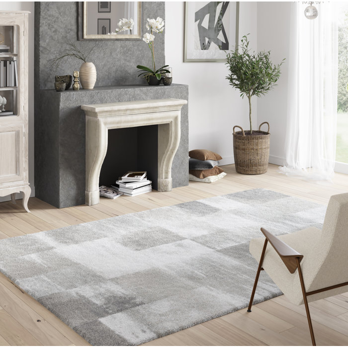 Melodi High Pile Fading Blocks White Grey Rug Melodi High Pile Fading Blocks White Grey Rug