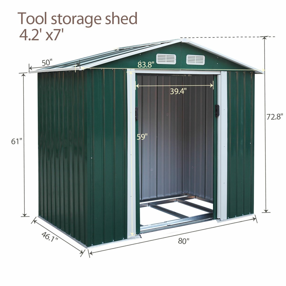 Jaxpety Outdoor 7 ft. W x 4 ft. D Metal Storage Shed & Reviews | Wayfair