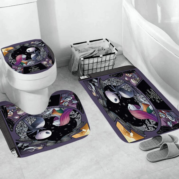 The Nightmare Before Christmas Bathroom Mat 4PCS Shower Curtain Toilet Lid Cover 