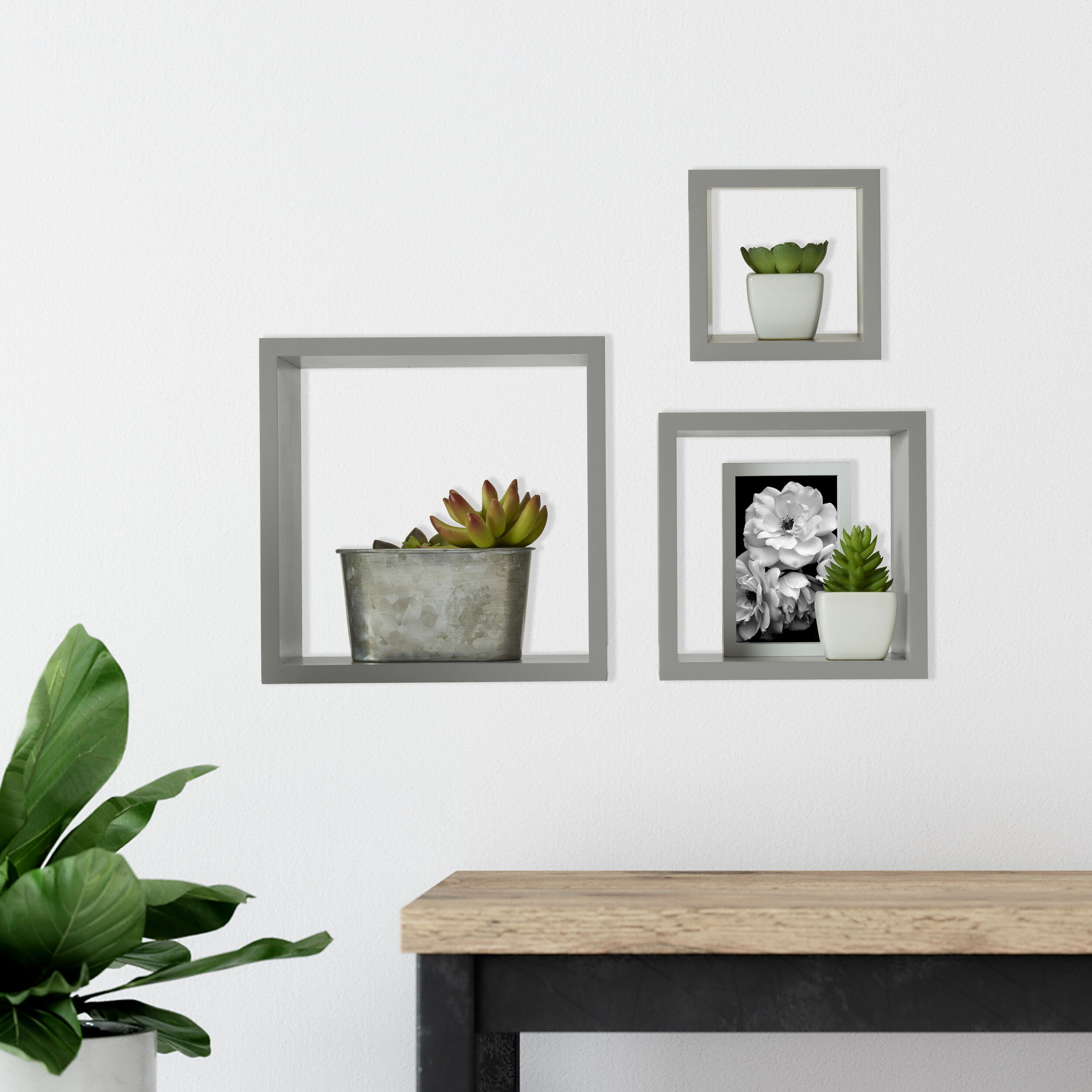 MELANNCO 3 Pieces Floating Wall Square Cube Shelves, Dark Gray Wayfair