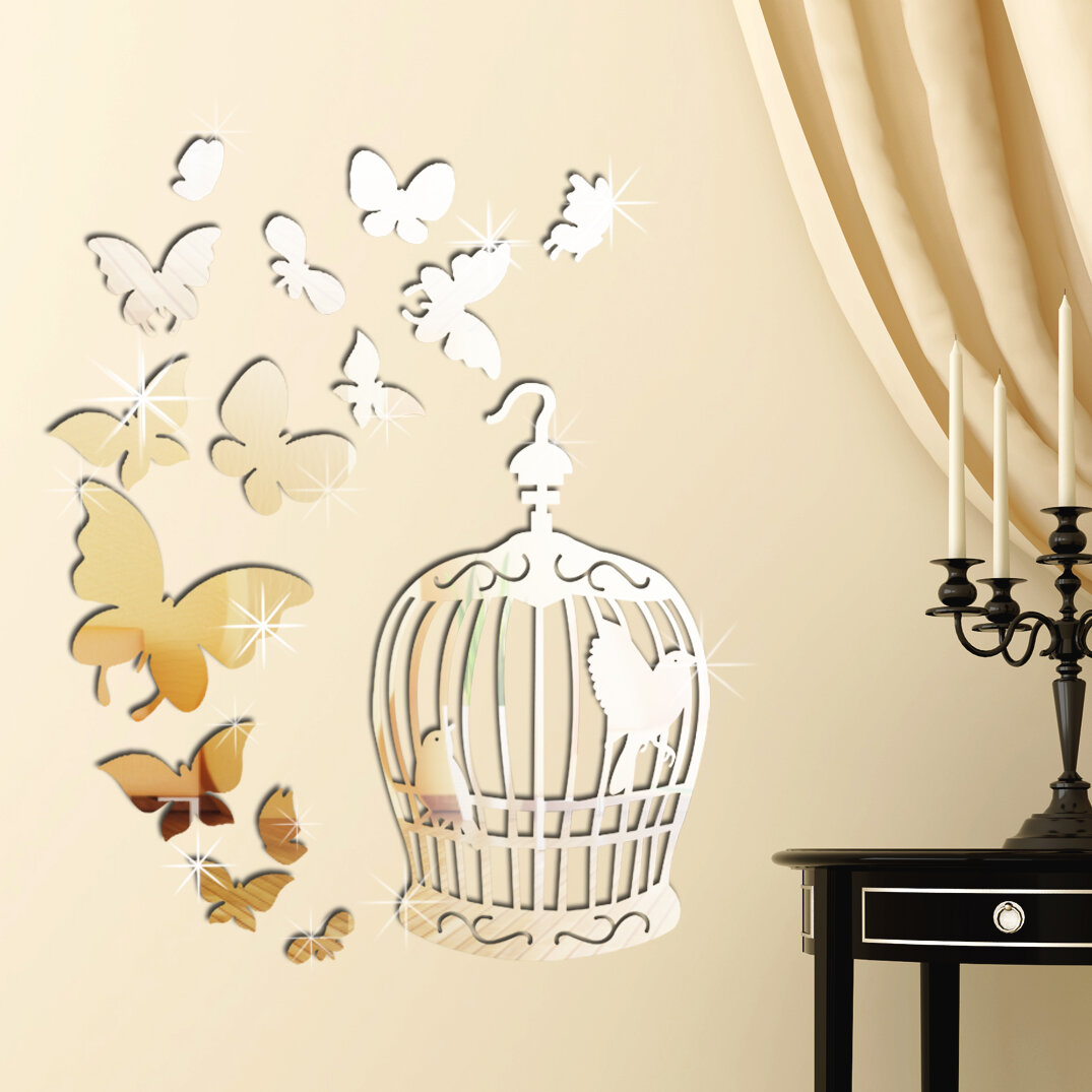 Walplus Mirror Butterflies with Transparent Dandelion Wall Sticker Decorations