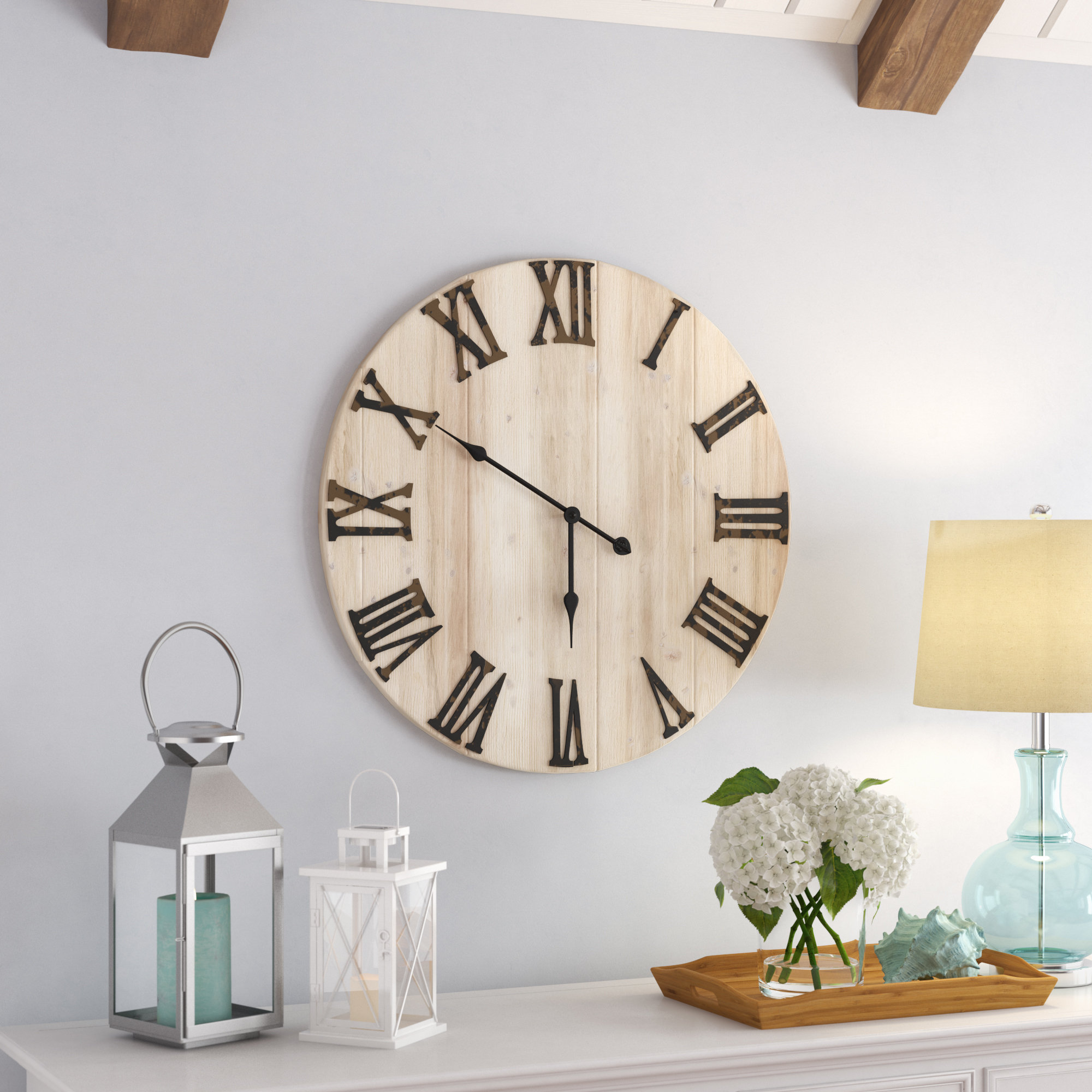 Oversized Villalobos Distressed Wood 28 Wall Clock Oversized Villalobos Distressed Wood 28 Wall Clock