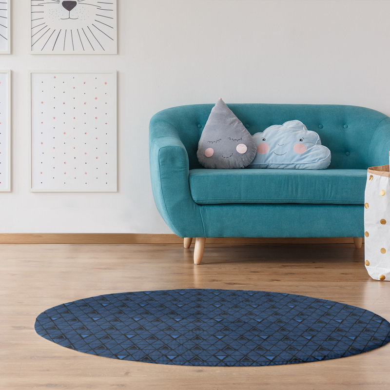 East Urban Home Hand Drawn Triangles Black Blue Light Blue Area Rug Wayfair
