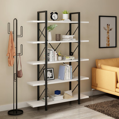 (incomplete) Kazys 71"H x 47"W 5-Tier Wood Vintage Industrial Etagere Bookcase