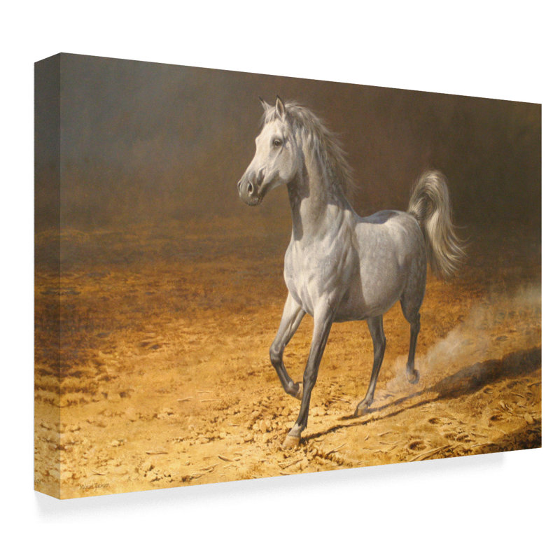 Winston Porter White Horse In Hay Acrylic Painting Print On