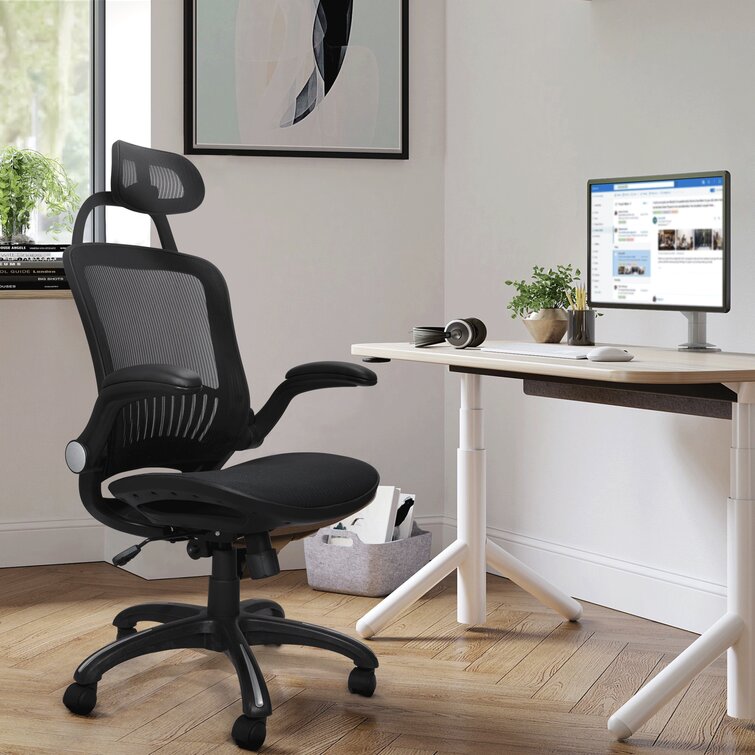 KOLLIEE Mid Back Mesh Office Chair Ergonomic Swivel Black Desk Office Chair Flip Up Armrests with Lumbar Support Adjustable Height Computer Task Chairs 