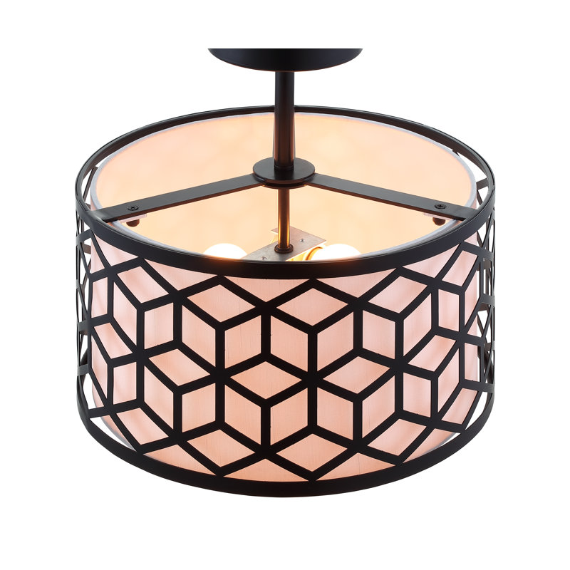 Orren Ellis Hitomi 2 Light 13 Shaded Drum Semi Flush Mount Reviews Wayfair