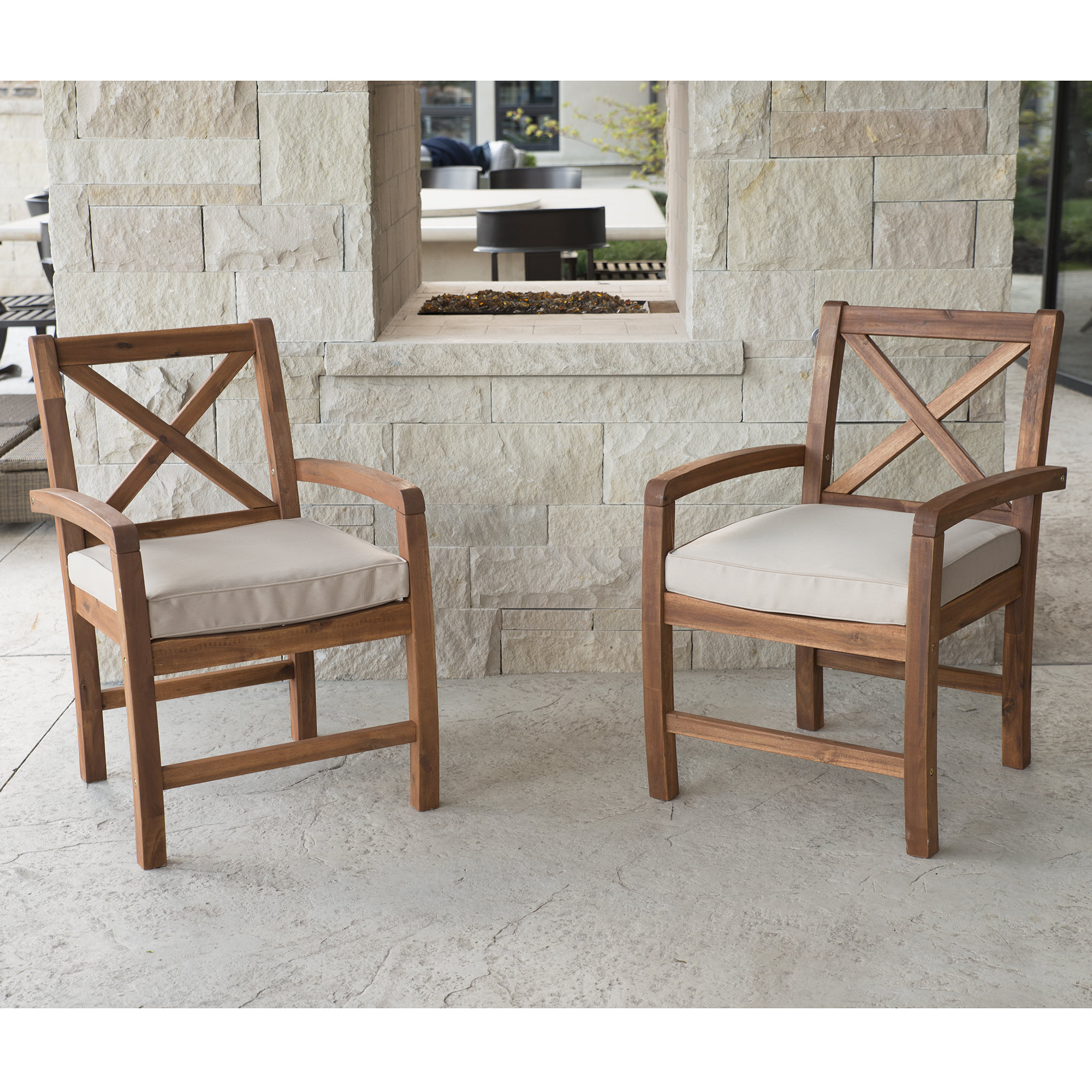 Tim X Back Acacia Patio Chairs With Cushions Reviews Birch Lane Tim X Back Acacia Patio Chairs With