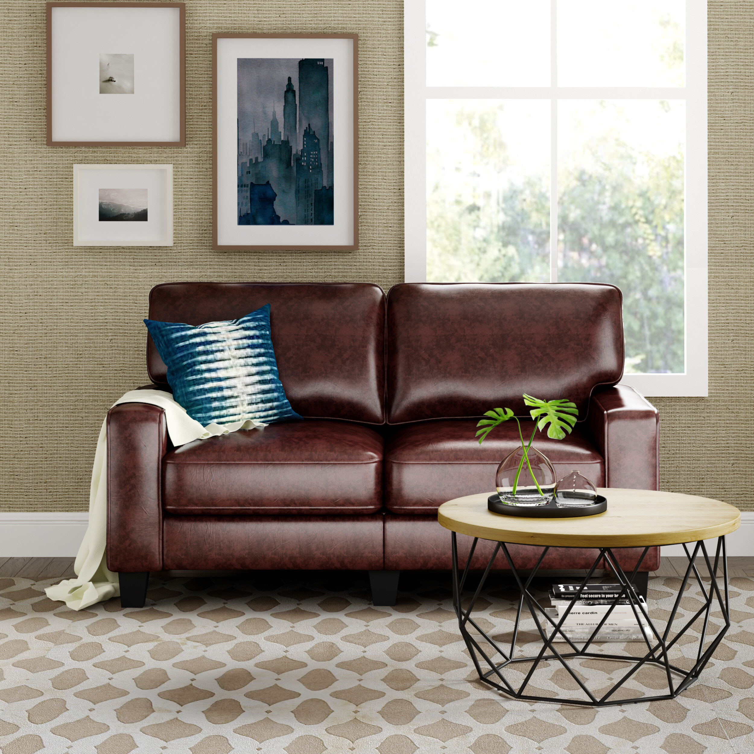 Palisades 61” Faux Leather Square Arm Loveseat