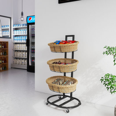 3-Tier Wicker Oval Basket Retail Display Merchandiser