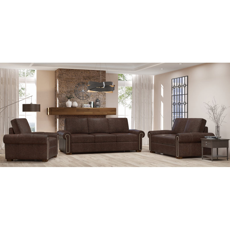 Westland And Birch Burke 3 Piece Leather Living Room Set Wayfair 3 Piece Leather Living Room Set