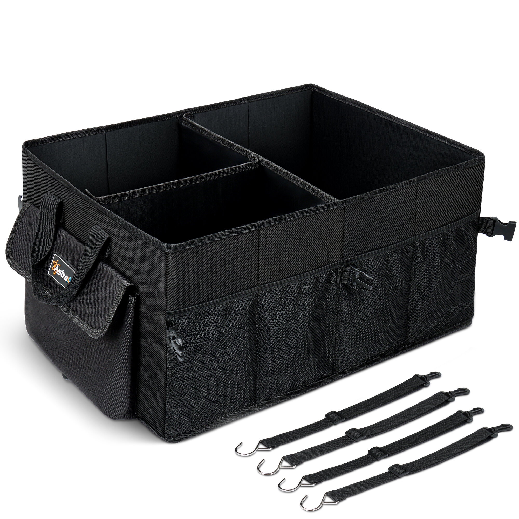 Portable UTENEW Car Trunk Organizer Collapsible SUV Cargo Storage 3 Compartments Space Saver Containers Two Handles and Side Pockets 