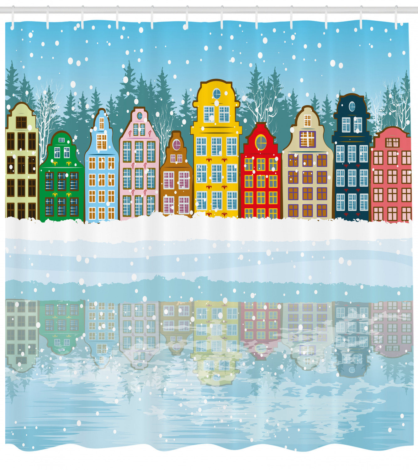 East Urban Home Ambesonne Winter Shower Curtain Christmas Season Themed Snowy Digital Art Multicolored Houses And Reflection On Sea Cloth Fabric Bathroom Decor Set With Hooks 70 Long Multicolor Wayfair