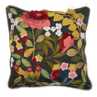 Country Cushion Pillow Filled Black Felt With An Applique House 46cm sq 18x18" 
