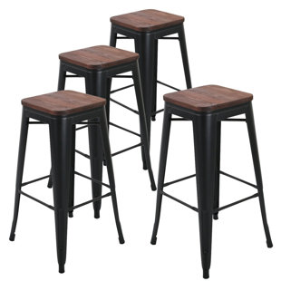 Jamar 30 Metal Bar Stools Wooden Seat Set Of 4 Jamar 30 Metal Bar Stools Wooden Seat Set Of 4