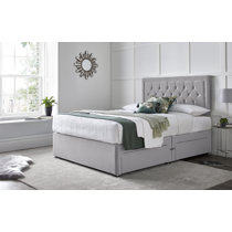 Sleep Factory Ltd New Charcoal Grey Luxury Suede Divan Bed Set With Orthopaedic Tufted Mattress With 2 Free Drawers & FREE Headboard 4.6FT Double 