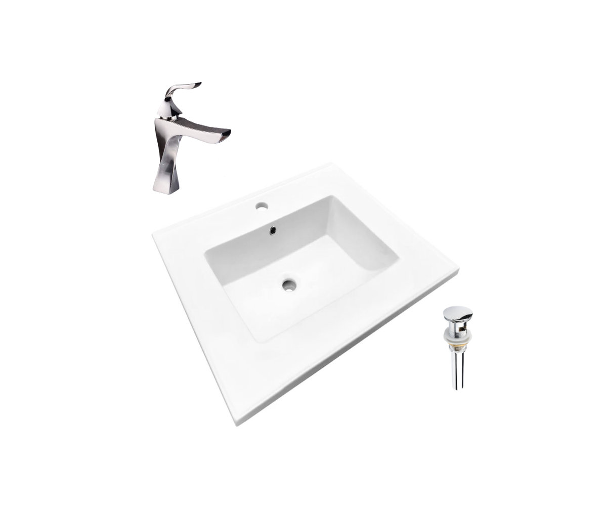 DROP Bath and Kitchen 21" Single Bathroom Vanity Top in White with Sink
