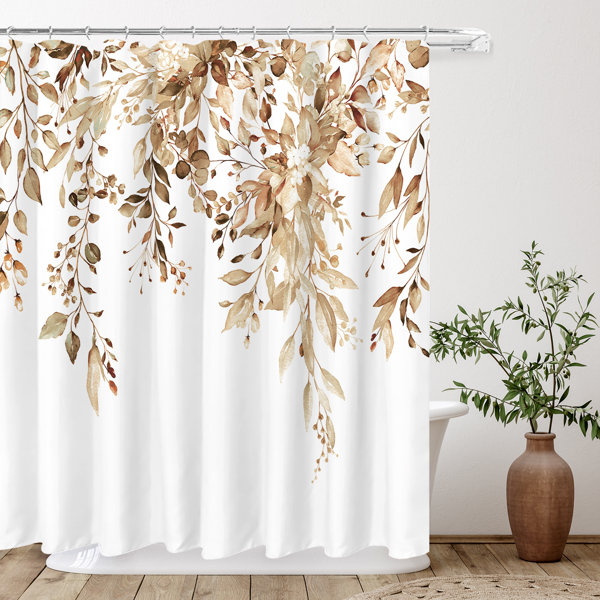 Waterpoof Fabric Bathroom Decor Shower Curtain Set Dried Bamboo Poles Water Lily 