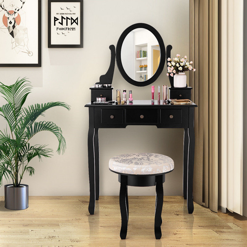 House of Hampton Demartini Makeup Vanity Set with Stool ...