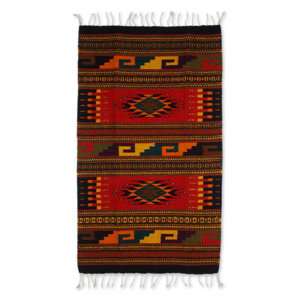 Artisan Crafted Multicolor Traditionally Designed Expertly Hand Woven Mexican Wool Home Decor Area Rug