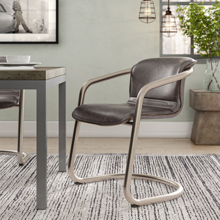 Williston Forge Guzman Genuine Leather Upholstered Dining Chair Wayfair