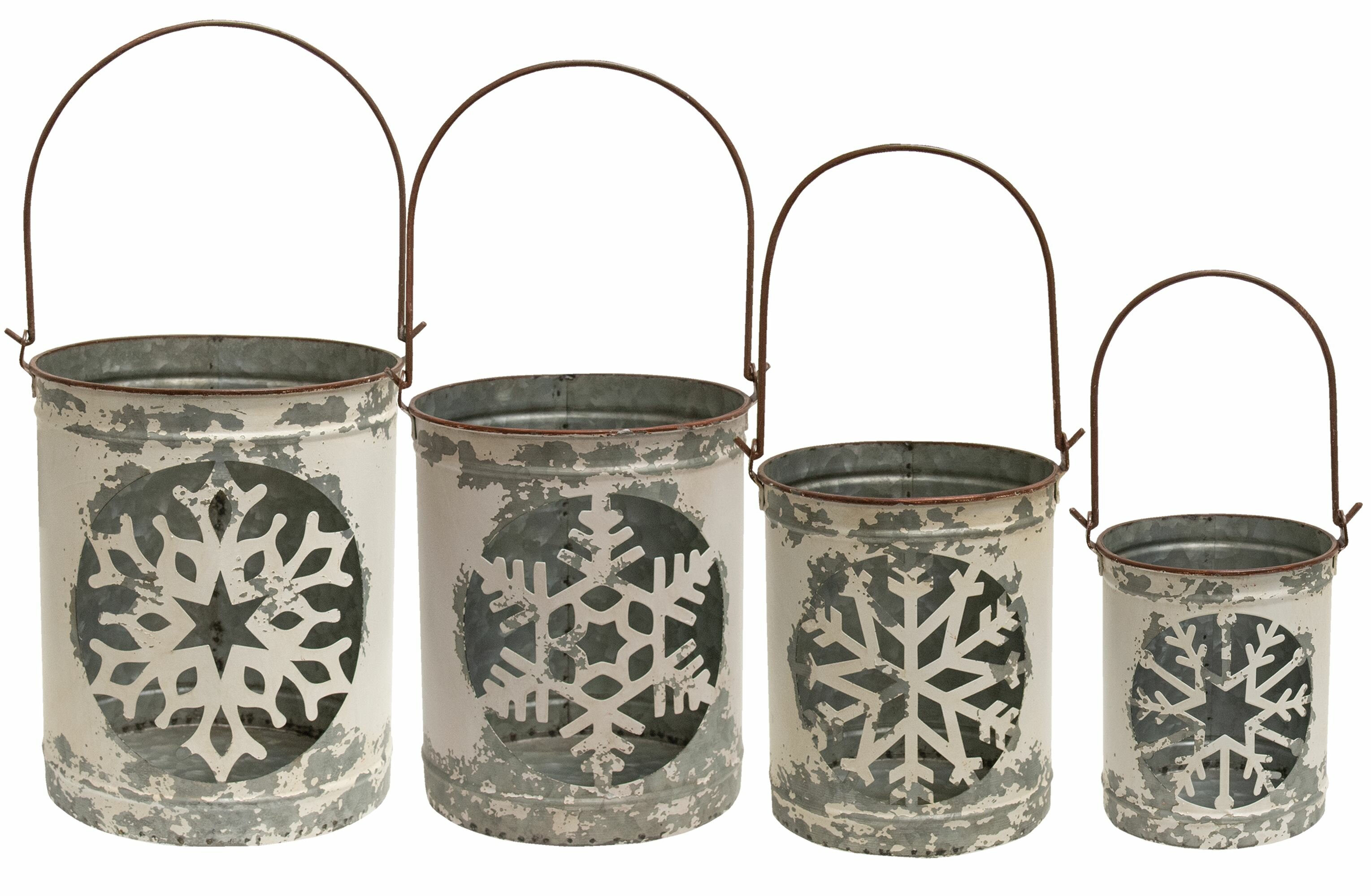 4 x 5 Embossed Tin Metal Snowflakes Planter/Pot Cover
