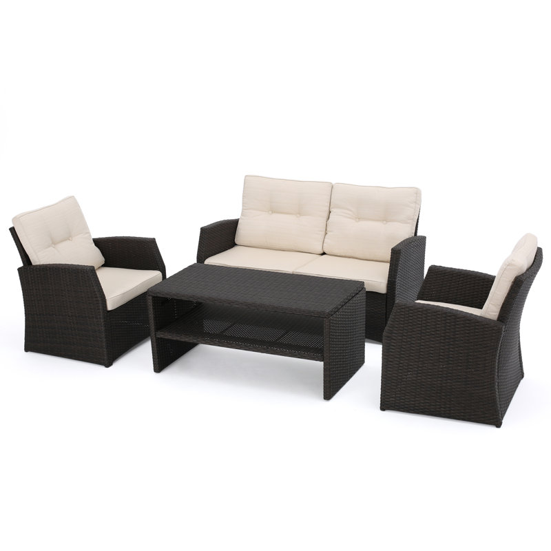 Bakke 4 Piece Rattan Sofa Set with Cushions