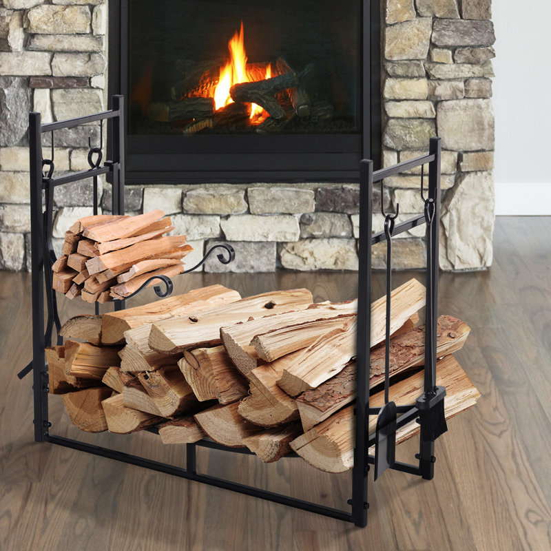Outsunny Wood Storage Rack Log Holder With Kindling Holder And 4