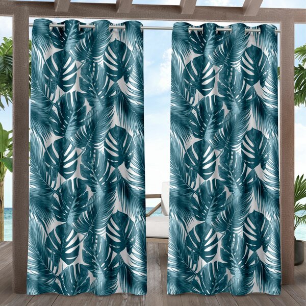 3D Blockout Drapes Fabric Photo Printing Window Curtains Sea Cloud Tropical Palm 