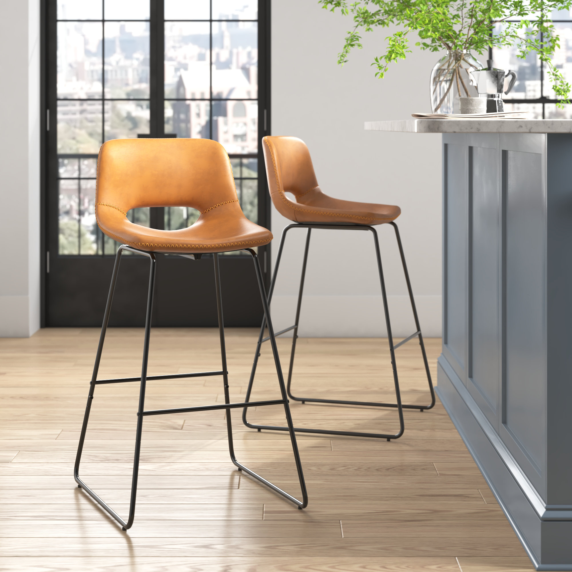 short leather bar stools