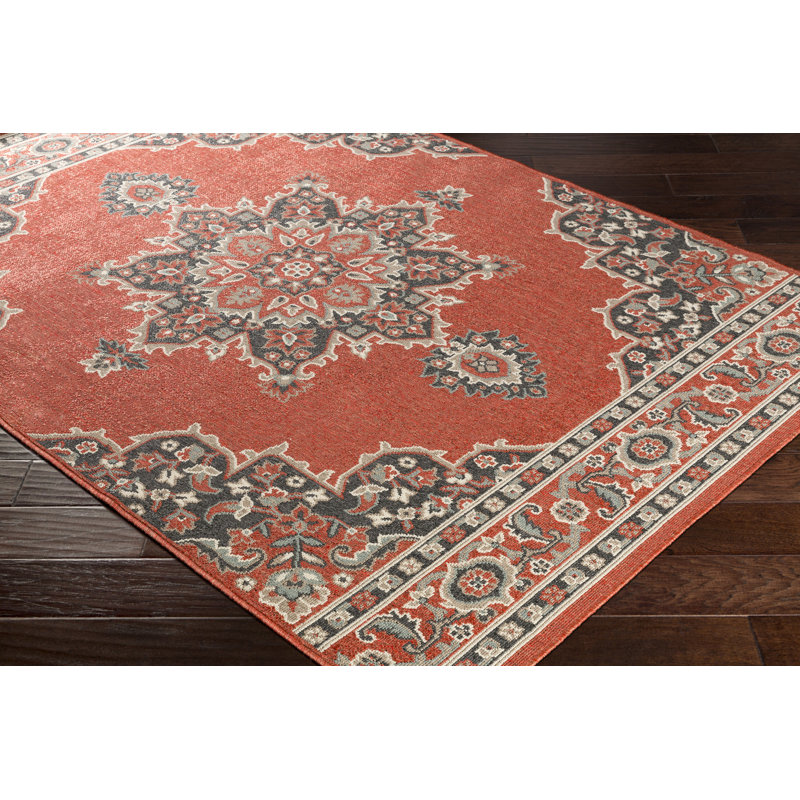 Grovelane Cora Power Loom Black Sea Foam Burnt Orange Rug