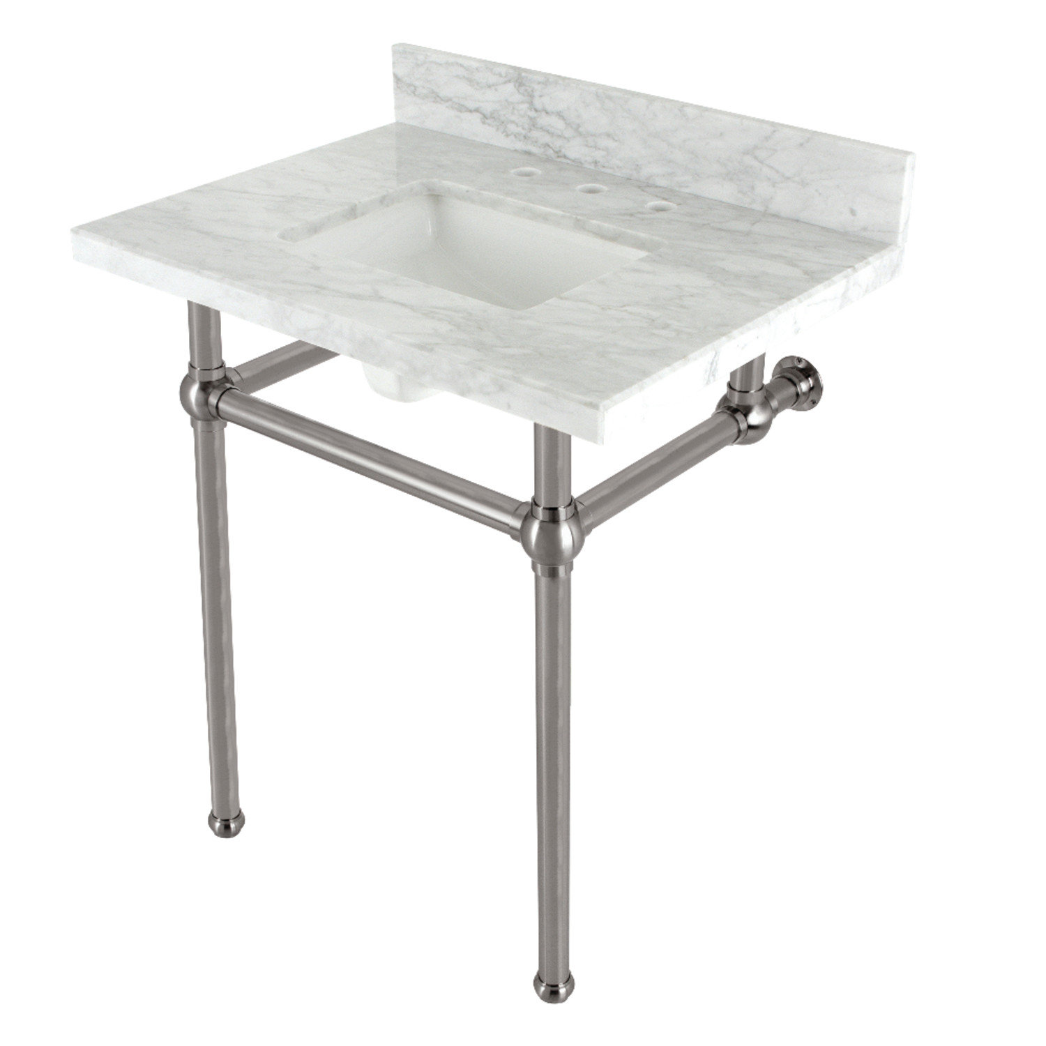 Kingston Brass KVBH3022M8SQ8 Addington 30 Console Sink With Brass Legs   Kingston Brass Kvbh3022m8sq8 Addington 30 Console Sink With Brass Legs 8 Inch 3 Hole Marble Whitebrushed Nickel 