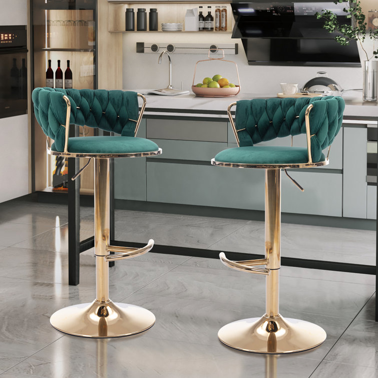 Everly Quinn Set Of 2 Bar Stools,with Chrome Footrest And Base Swivel ...