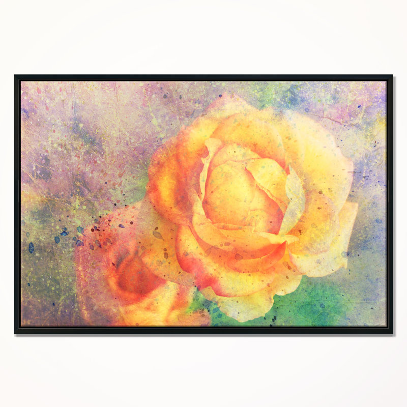East Urban Home Yellow Rose Watercolor Framed Oil Painting Print