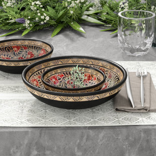 Wooden Decorative Plates Bowls Joss Main Ders 3 Piece Javanese Vines Batik Centerpiece Decorative Bowl Set