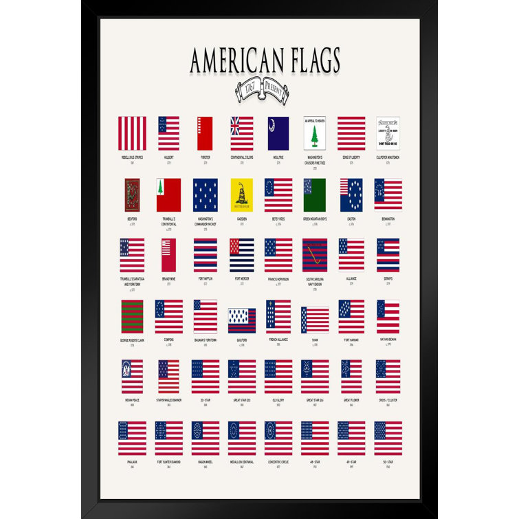 50 States Picture Frame Trinx Flags Of The United States 50 Usa Continental Alaska Hawaii State Flag Chart Classroom Educational Teacher Learning Homeschool Display Supplies Teaching Aide Black Wood Framed Art Poster 14x20 Picture Frame