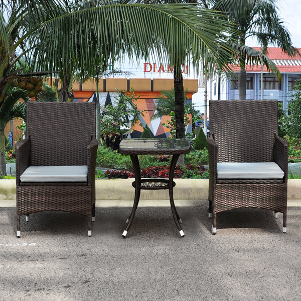 Breakwater Bay 3 Pieces Patio Furniture Set Outdoor Wicker Rattan Dining Chairs Porch Backyard Bistro Brown Lawn Conversation Sofa Set With Grey Cushion And Glass Top Table 733eeeb883d44b339255d8cd24c1f45f Wayfair Ca