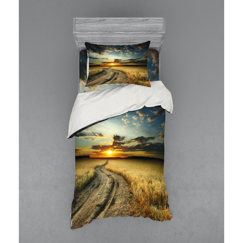 East Urban Home Nature Road In The Field With Ripe Yellow Wheat Garden Under Cloudy Sunset Sky Landscape Duvet Cover Set Wayfair