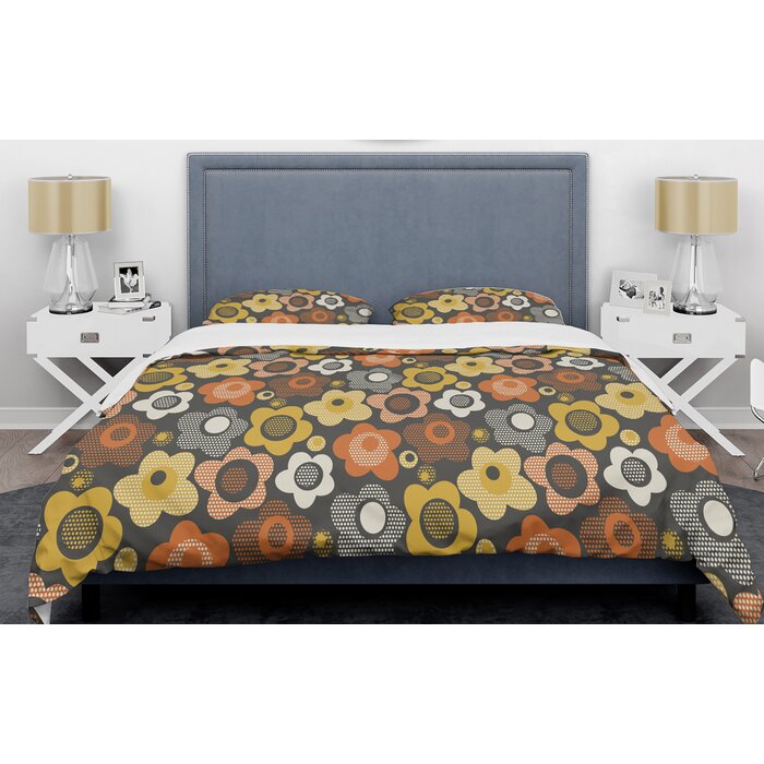 East Urban Home Retro Floral Vii Mid Century Duvet Cover Set Wayfair